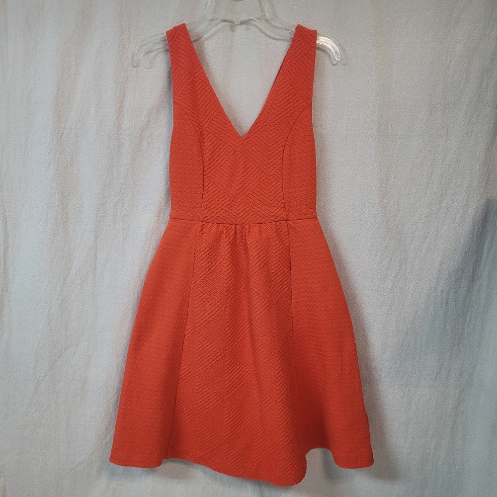 Anthropologie Textured Double-V Orange Cocktail Dress by Maeve Size 2, Cute Back